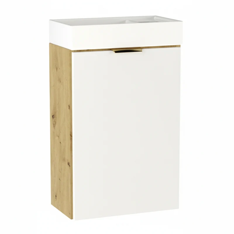 Waschtischunterschrank 40 cm mit Waschbecken Orio - Weiß/Eiche Artisan