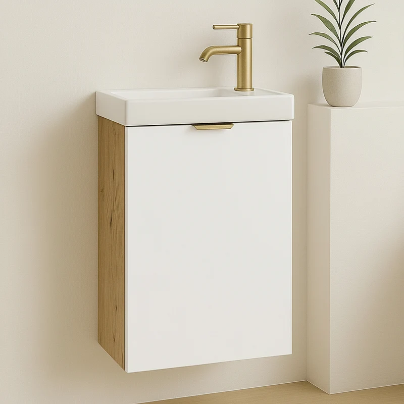 Waschtischunterschrank 40 cm mit Waschbecken Orio - Weiß/Eiche Artisan