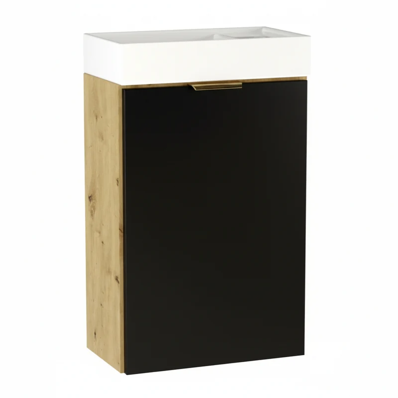 Waschtischunterschrank 40 cm mit Waschbecken Orio - Schwarz/Eiche Artisan
