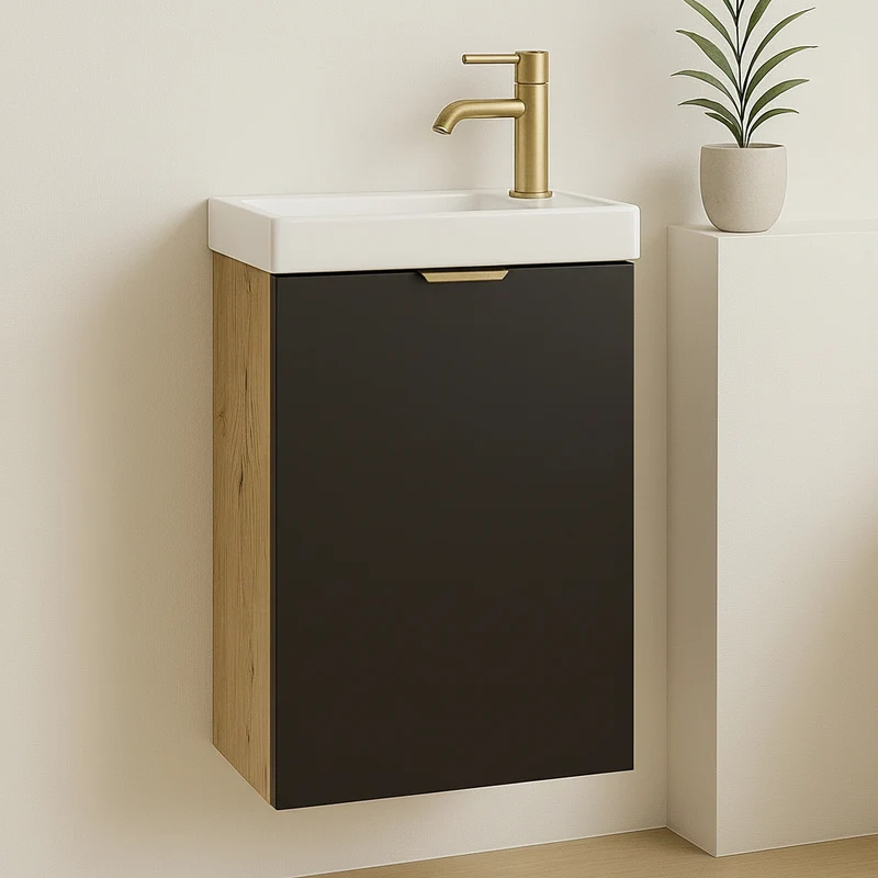 Waschtischunterschrank 40 cm mit Waschbecken Orio - Schwarz/Eiche Artisan