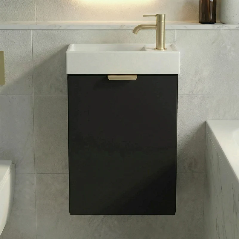 Waschtischunterschrank 40 cm mit Waschbecken Orio - Schwarz/Eiche Artisan