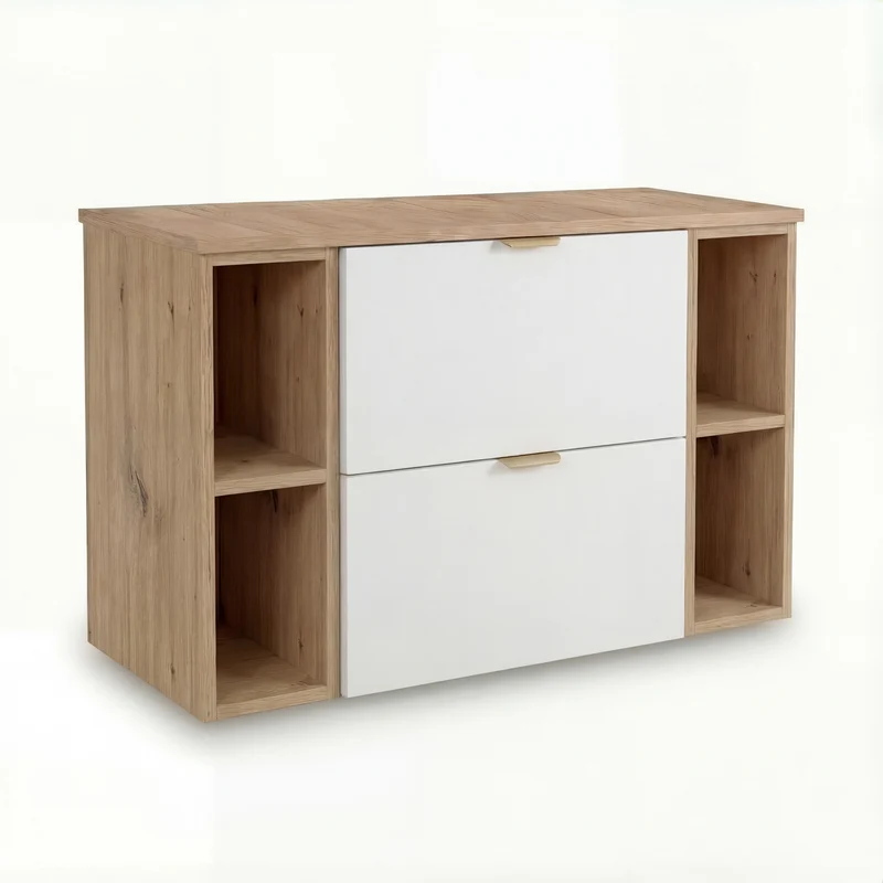 Waschtischunterschrank 100 cm mit 2 Regale Orio - Weiß/Eiche Artisan