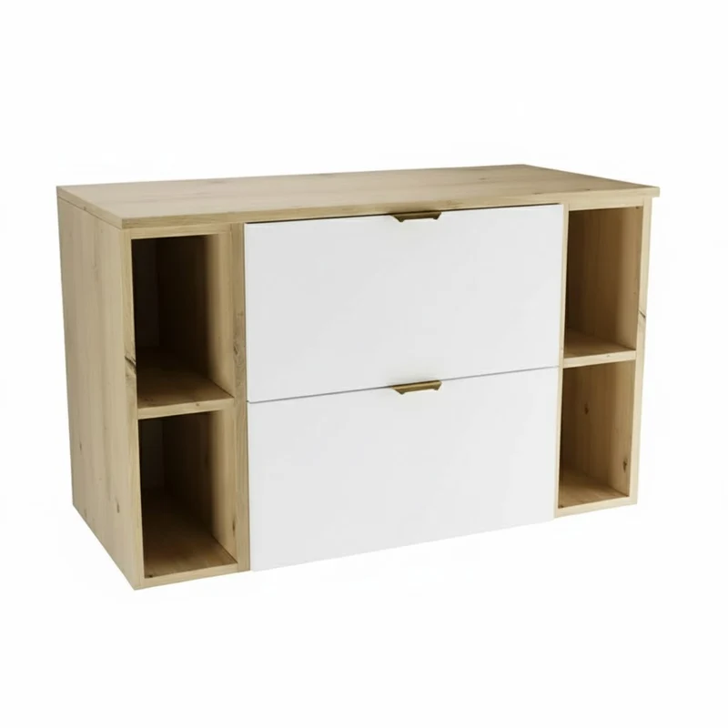 Waschtischunterschrank 100 cm mit 2 Regale Orio - Weiß/Eiche Artisan