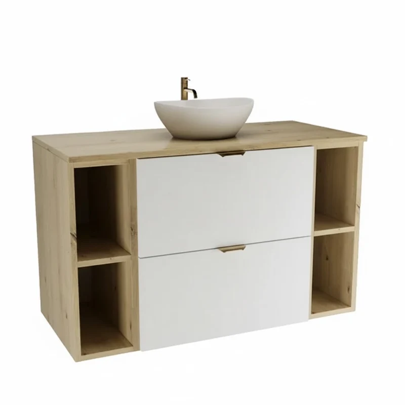 Waschtischunterschrank 100 cm mit 2 Regale Orio - Weiß/Eiche Artisan