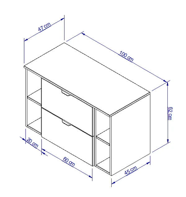 Waschtischunterschrank 100 cm mit 2 Regale Orio - Weiß/Eiche Artisan