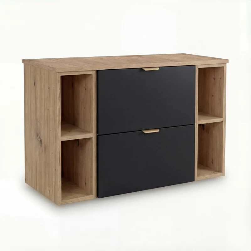 Waschtischunterschrank 100 cm mit 2 Regale Orio - Schwarz/Eiche Artisan