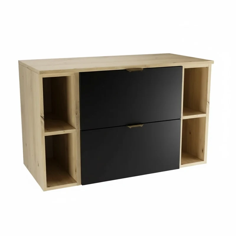 Waschtischunterschrank 100 cm mit 2 Regale Orio - Schwarz/Eiche Artisan