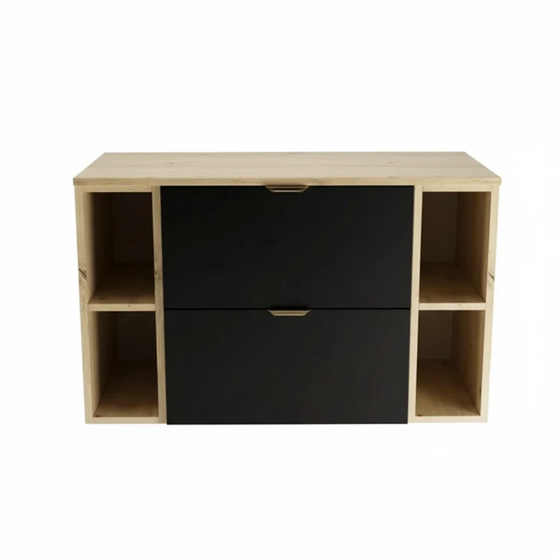 Waschtischunterschrank 100 cm mit 2 Regale Orio - Schwarz/Eiche Artisan