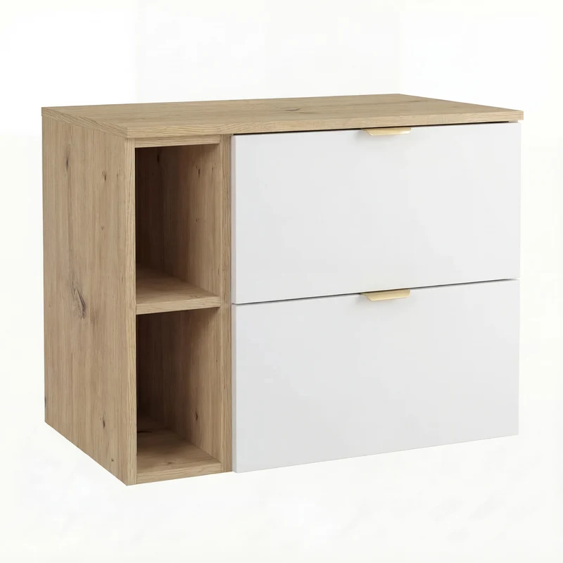 Waschtischunterschrank 80 cm mit Regal Orio - Weiß/Eiche Artisan