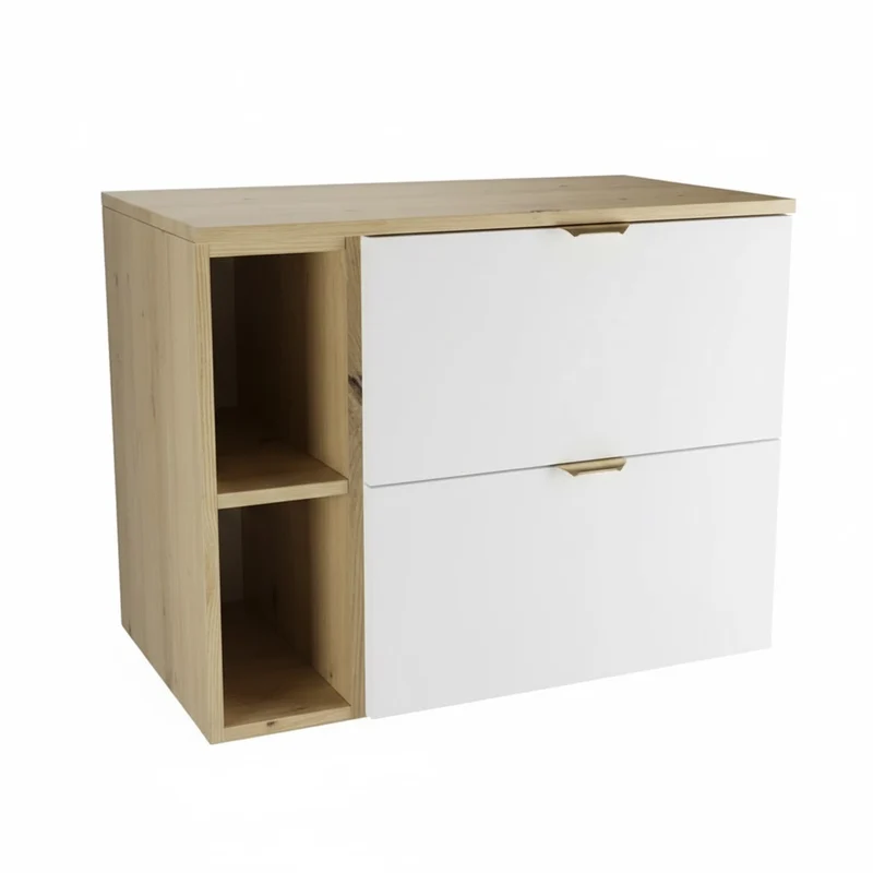 Waschtischunterschrank 80 cm mit Regal Orio - Weiß/Eiche Artisan