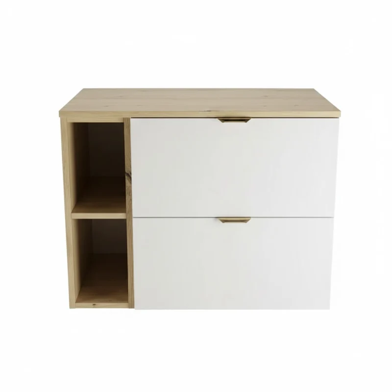 Waschtischunterschrank 80 cm mit Regal Orio - Weiß/Eiche Artisan