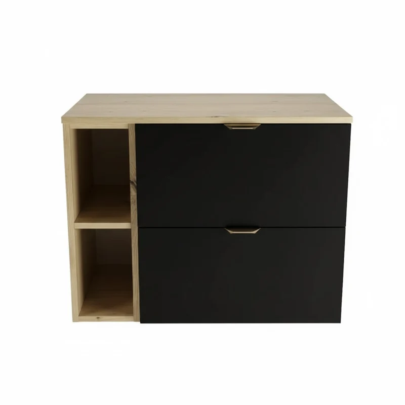 Waschtischunterschrank 80 cm mit Regal Orio - Schwarz/Eiche Artisan