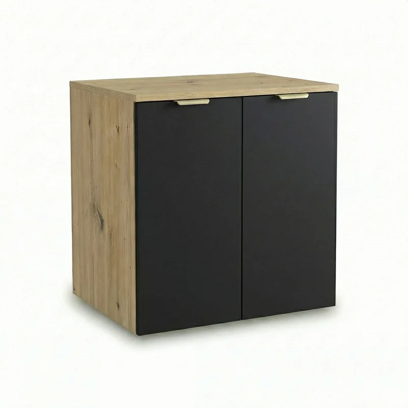 Waschtischunterschrank mit Türen 60 cm Orio - Schwarz/Eiche Artisan