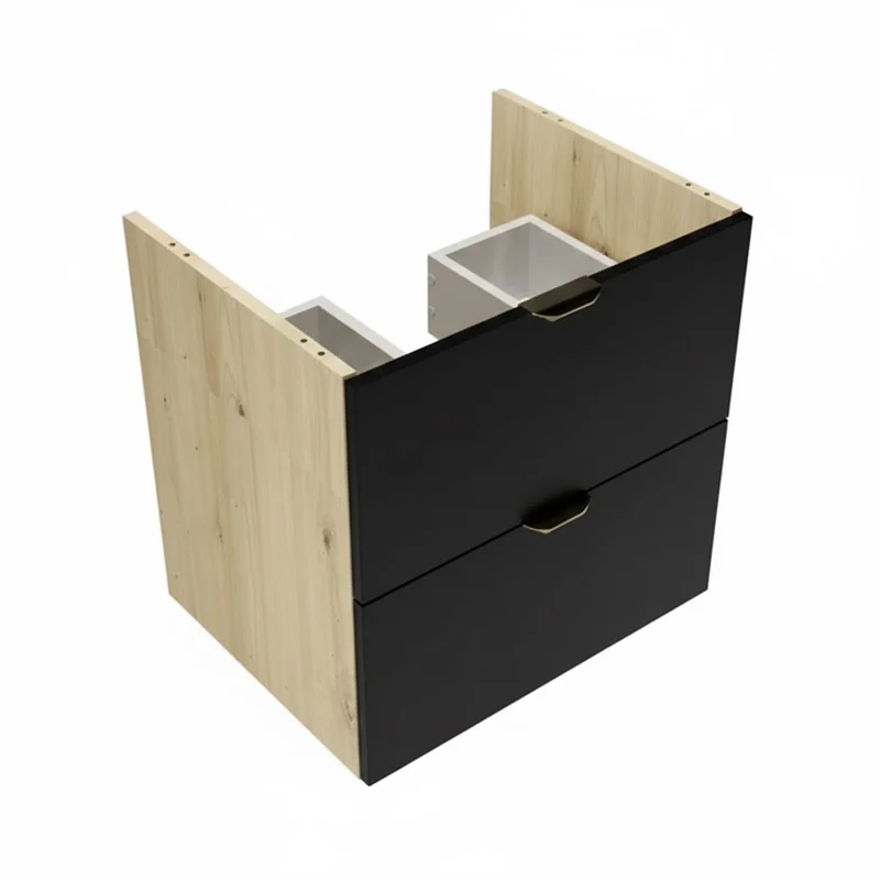 Waschtischunterschrank 120 cm mit Wäschekorb und Regal Orio - Schwarz/Eiche artisan