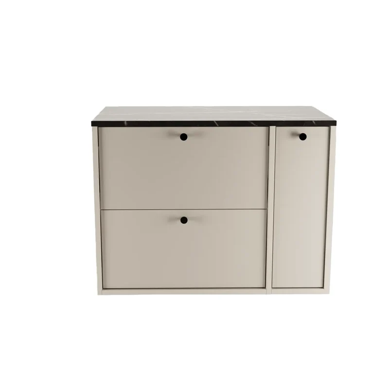 Waschtischunterschrank 80 cm mit Regal, glatte Fronten Belino - Kaschmir/Marmor Schwarz