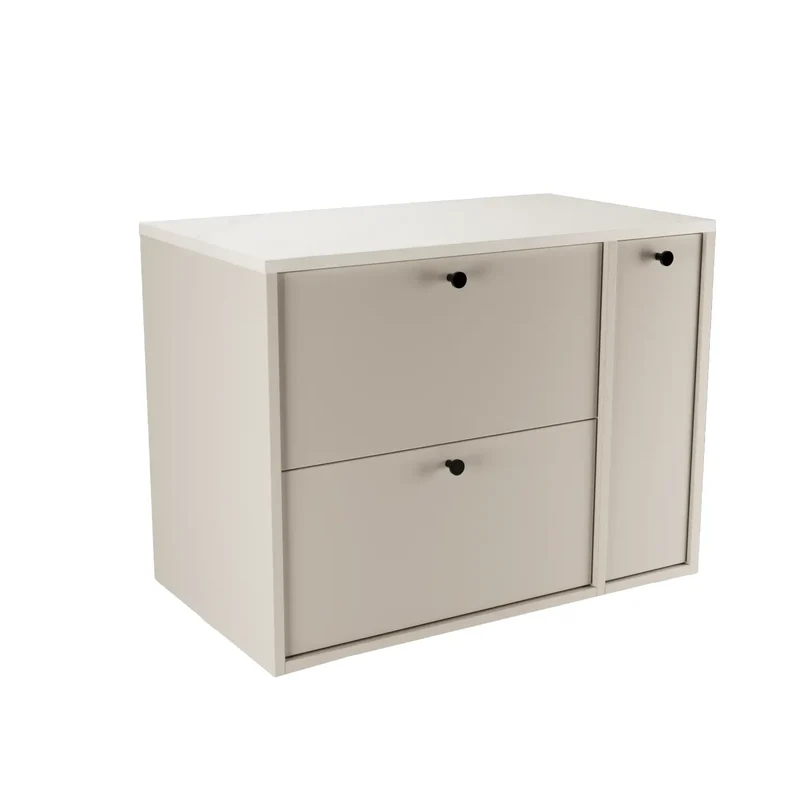 Waschtischunterschrank 80 cm mit Regal, glatte Fronten Belino - Kaschmir/Marmor Bianco
