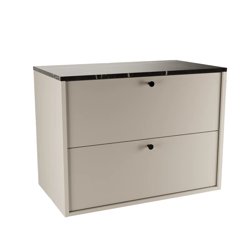 Waschtischunterschrank 80 cm, glatte Fronten Belino - Kaschmir/Marmor Schwarz