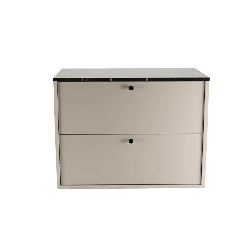 Waschtischunterschrank 80 cm, glatte Fronten Belino - Kaschmir/Marmor Schwarz