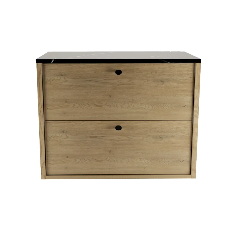Waschtischunterschrank 80 cm, glatte Fronten Belino - Eiche Cremona/Marmor Schwarz