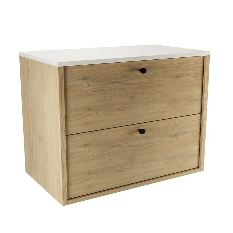 Waschtischunterschrank 80 cm, glatte Fronten Belino - Eiche Cremona/Marmor Bianco