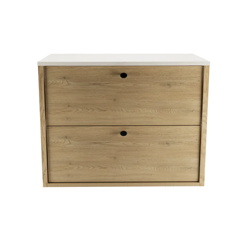 Waschtischunterschrank 80 cm, glatte Fronten Belino - Eiche Cremona/Marmor Bianco