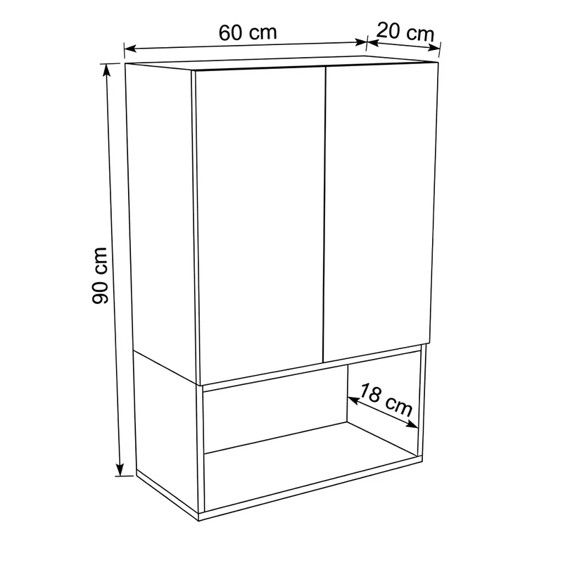 Badezimmer Hängeschrank 60 cm mit 2 Türen für Geberit Roma - Kaschmir/Eiche Cremona