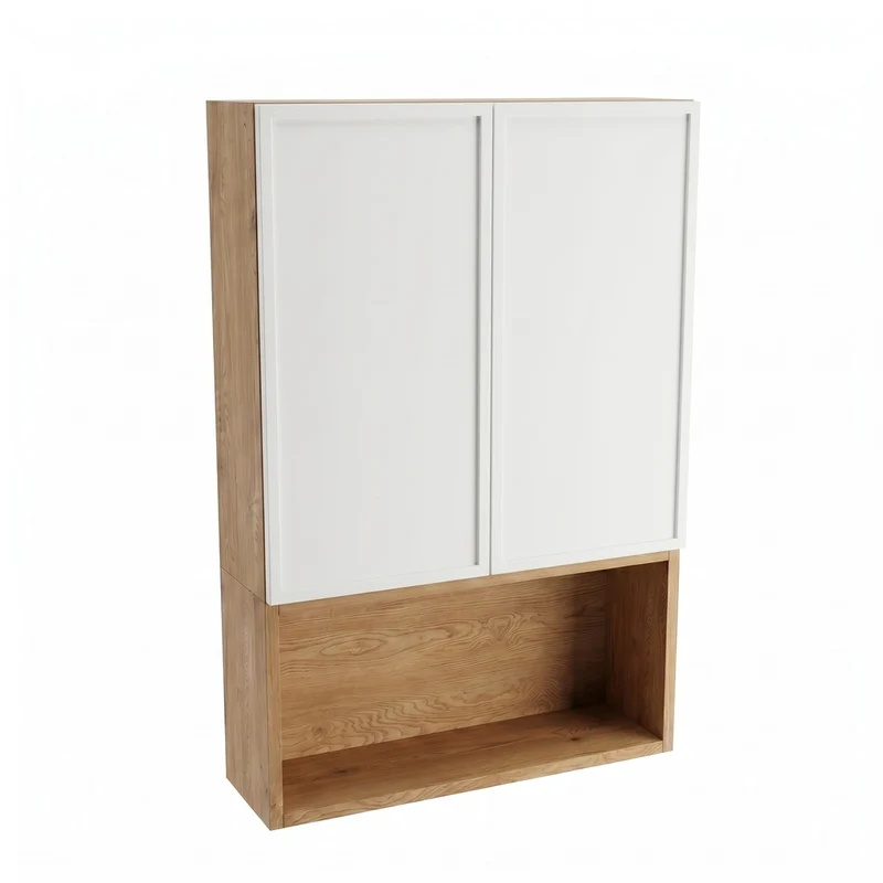 Badezimmer Hängeschrank 60 cm mit 2 Türen für Geberit Roma - Weiß/Eiche Cremona