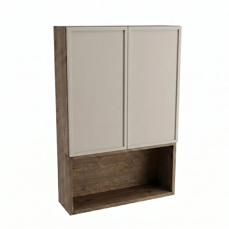 Badezimmer Hängeschrank 60 cm mit 2 Türen für Geberit Roma - Kaschmir/Walnuss Dunkel