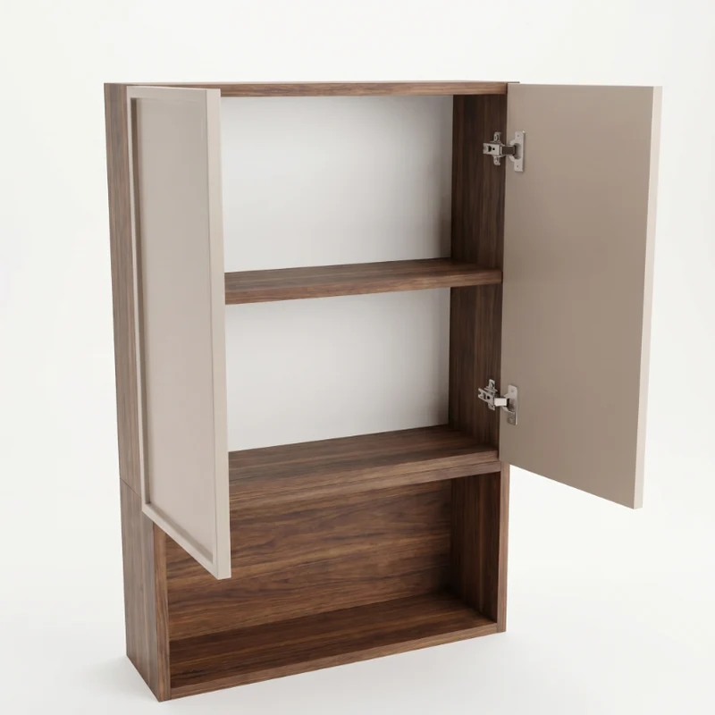 Badezimmer Hängeschrank 60 cm mit 2 Türen für Geberit Roma - Kaschmir/Walnuss Dunkel