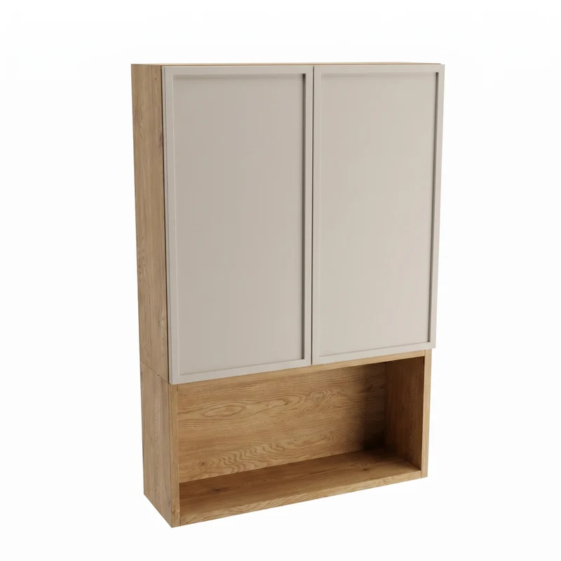 Badezimmer Hängeschrank 60 cm mit 2 Türen für Geberit Roma - Kaschmir/Eiche Cremona
