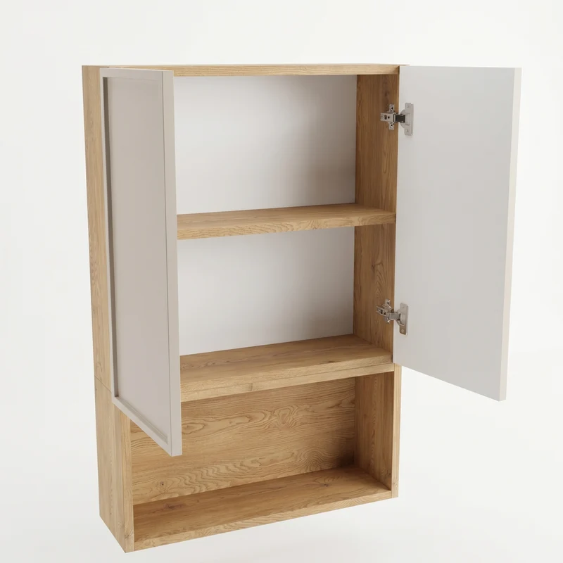 Badezimmer Hängeschrank 60 cm mit 2 Türen für Geberit Roma - Kaschmir/Eiche Cremona