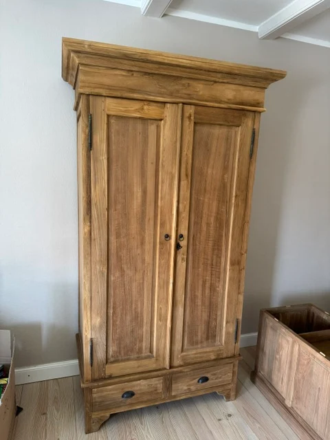 Kleiderschrank Teakholz, Schrank Teakholz Landhaus, Garderobenschrank, Breite 100 cm