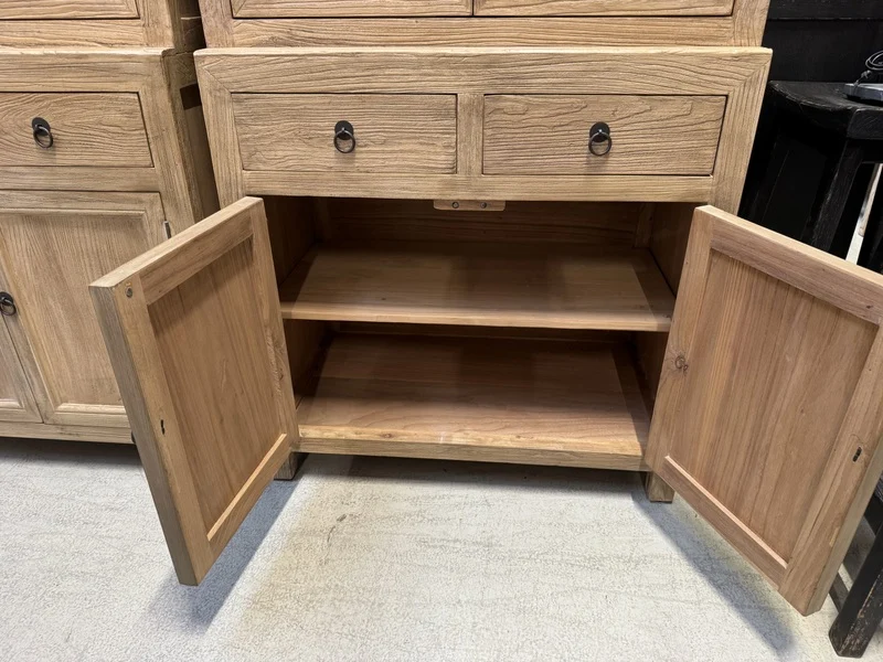 Vitrine Naturholz, Geschirrschrank Altholz, Vitrinenschrank Altholz, Breite 80 cm