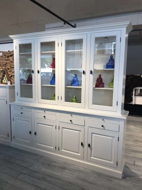 Vitrinen weiß Landhausstil, Wohnzimmerschrank weiß Landhaus, Buffetschrank weiß, Breite 230 cm