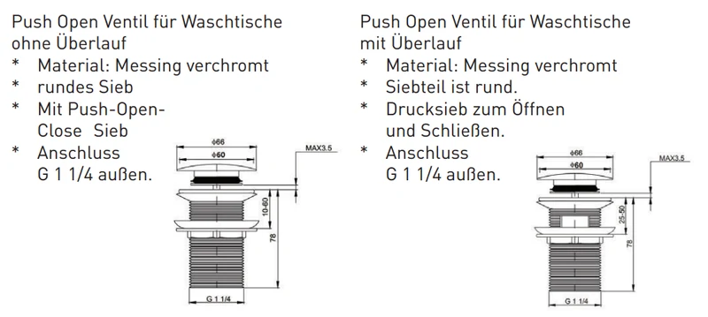 Keramische Ventilabdeckung inkl. BOCCHI Logo mit Push Open Ventil