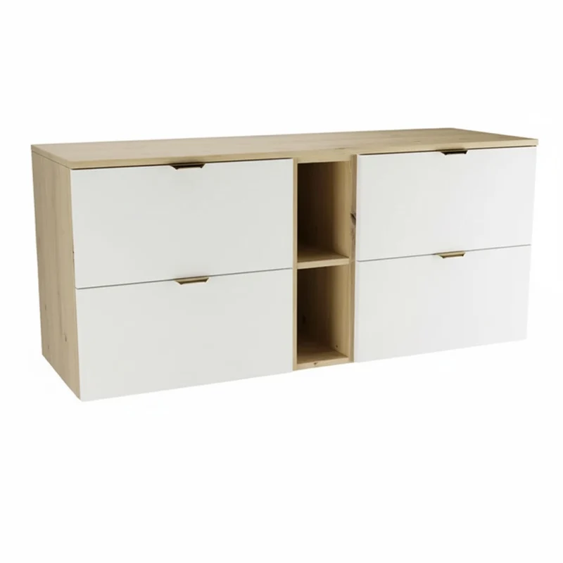 Waschtischunterschrank 140 cm mit Regal Orio - Weiß/Eiche Artisan
