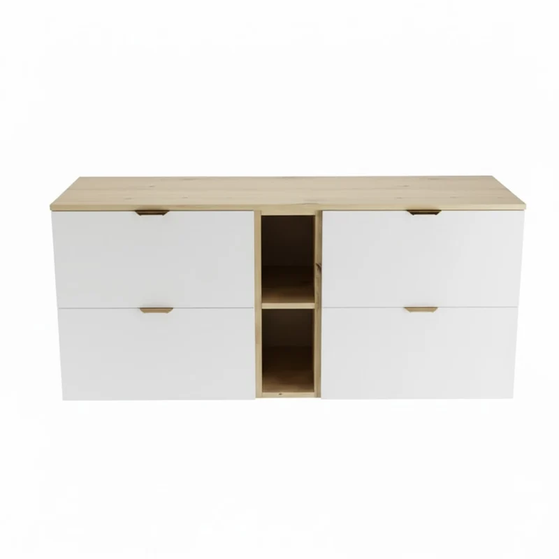 Waschtischunterschrank 140 cm mit Regal Orio - Weiß/Eiche Artisan