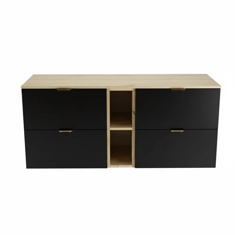Waschtischunterschrank 140 cm mit Regal Orio - Schwarz/Eiche Artisan