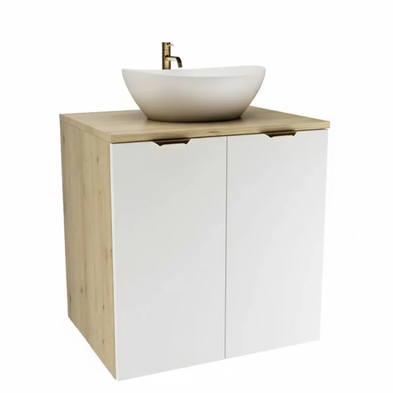 Badmöbel-Set: Waschtischunterschrank mit Türen 60 cm mit Waschbecken Orio - Weiß/Eiche Artisan