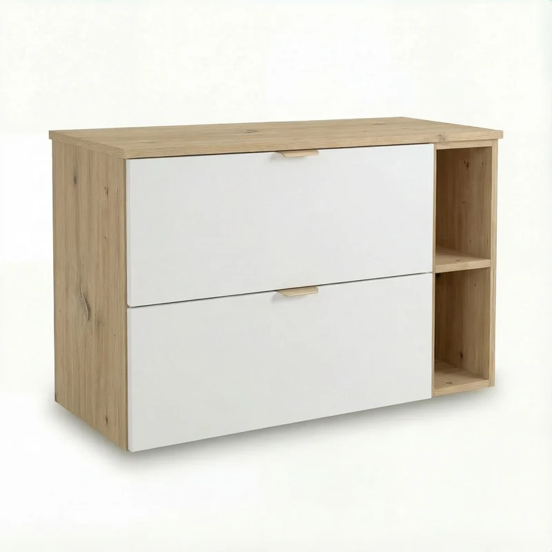 Waschtischunterschrank mit Regal 100 cm Orio - Weiß/Eiche artisan