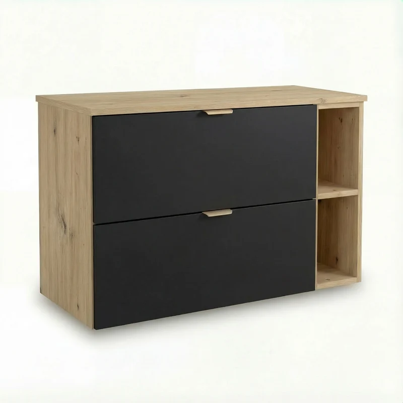 Waschtischunterschrank mit Regal 100 cm Orio - Schwarz/Eiche artisan