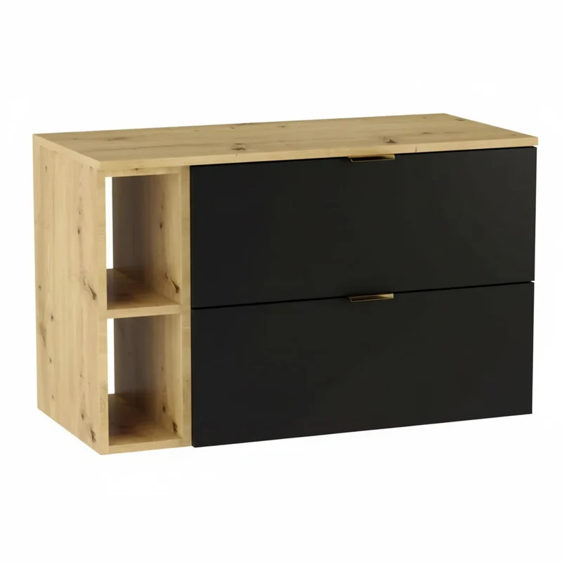 Waschtischunterschrank mit Regal 100 cm Orio - Schwarz/Eiche artisan