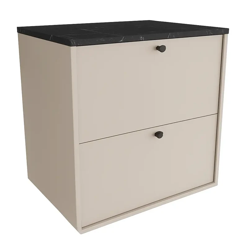 Waschtischunterschrank 60 cm, glatte Fronten Belino - Kaschmir/Marmor Schwarz