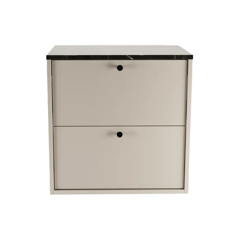 Waschtischunterschrank 60 cm, glatte Fronten Belino - Kaschmir/Marmor Schwarz