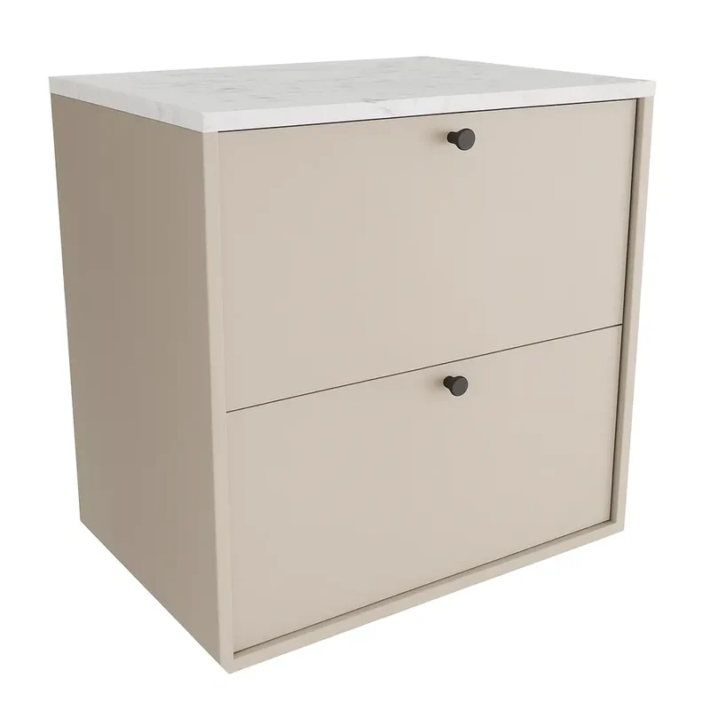 Waschtischunterschrank 60 cm, glatte Fronten Belino - Kaschmir/Marmor Bianco