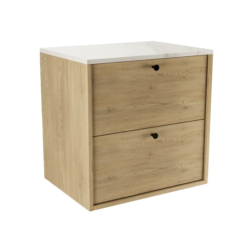 Waschtischunterschrank 60 cm, glatte Fronten Belino - Eiche Cremona/Marmor Bianco