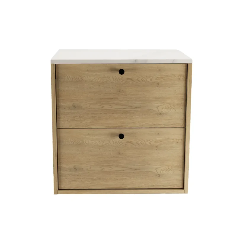 Waschtischunterschrank 60 cm, glatte Fronten Belino - Eiche Cremona/Marmor Bianco