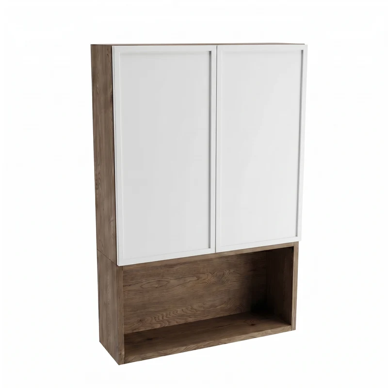 Badezimmer Hängeschrank 60 cm mit 2 Türen für Geberit Roma - Weiß/Walnuss Dunkel