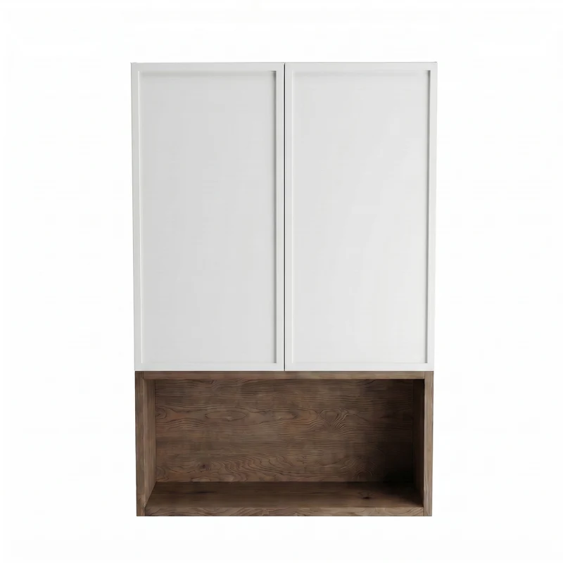 Badezimmer Hängeschrank 60 cm mit 2 Türen für Geberit Roma - Weiß/Walnuss Dunkel