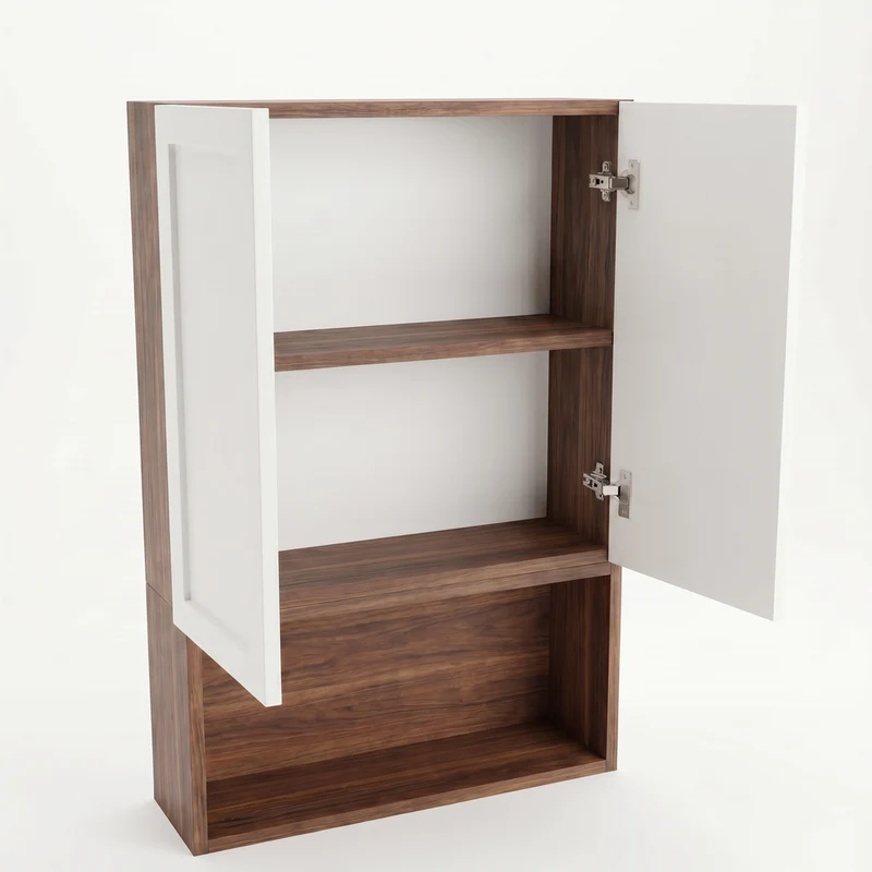 Badezimmer Hängeschrank 60 cm mit 2 Türen für Geberit Roma - Weiß/Walnuss Dunkel